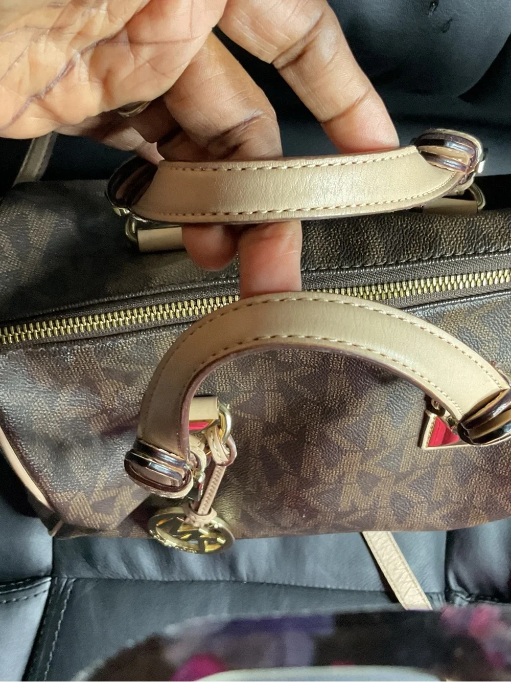 Michael Kors Brown MK Logo Messenger with Tan Trim and Gold Hardware